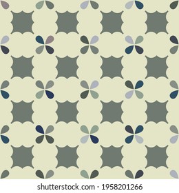 Seamless pattern. Four-petal figures painted in blue-gray shades and four-sided gray figures on a white background. Editable.