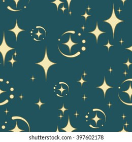 seamless pattern of four-pointed star on a blue background, can use it for packaging, textile design and scrap booking