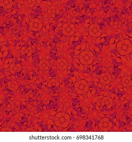 Seamless pattern. Four-sided colored figures. Flower motifs. Random order. Grunge style. Red tones.