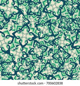 Seamless pattern. Four-sided figures arranged randomly. Beige, green tones.