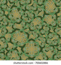 Seamless pattern. Four-sided figures arranged randomly. Yellow-green, green tones.