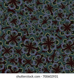 Seamless pattern. Four-sided figures arranged randomly. Green, blue, brown, yellow-green.