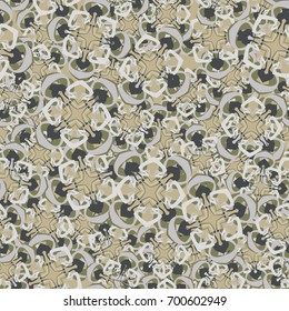 Seamless pattern. Four-sided figures arranged randomly. Gray tones, beige, khaki.