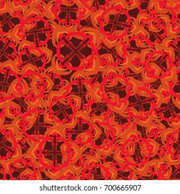 Seamless pattern. Four-sided figures arranged randomly. Red, orange, brown tones.
