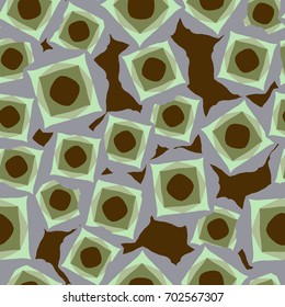 Seamless pattern. Four-sided figures in random order. Brown, gray, khaki, green.