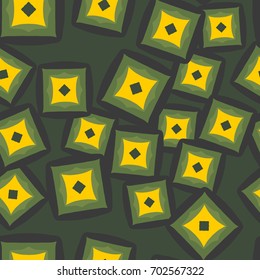 Seamless pattern. Four-sided figures in random order. Green-gray, yellow.