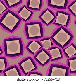 Seamless pattern. Four-sided figures in random order. Pink, purple, beige-brown.