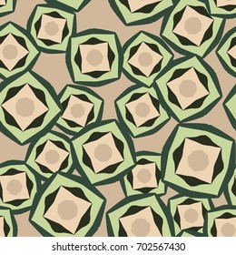 Seamless pattern. Four-sided figures in random order. Beige, green.