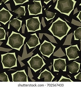 Seamless pattern. Four-sided figures in random order. Black, khaki, yellow.