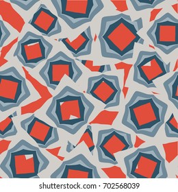 Seamless pattern. Four-sided figures in random order. Red, gray-blue.