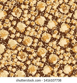 Seamless pattern. Four-sided multi-colored round elements are arranged randomly. The colors of gold. Shades of yellow, brown.