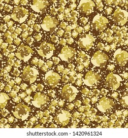Seamless pattern. Four-sided multi-colored round elements are arranged randomly. The colors of gold. Shades of yellow, brown.