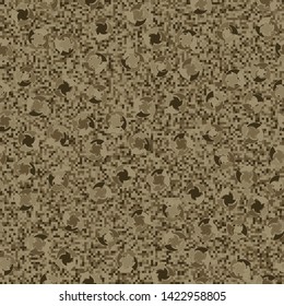 Seamless pattern. Four-sided multi-colored round elements are arranged randomly on a checkered background. Shades of granite and marble.