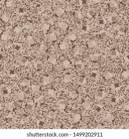 Seamless pattern. Four-sided multi-colored round elements are arranged randomly on a checkered background. Shades of granite and marble.