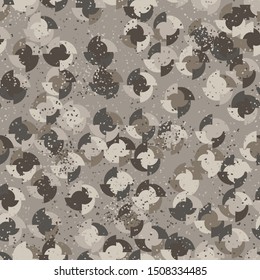 Seamless pattern. Four-sided multi-colored round elements are arranged randomly. Colors of the autumn landscape. Shades of brown and yellow.