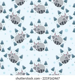 Seamless pattern with fox beside tree doodle sea foam and violet