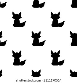 Seamless pattern of fox or cat silhouette. Filled background image for your design. Cartoon vector isolated on white background.
