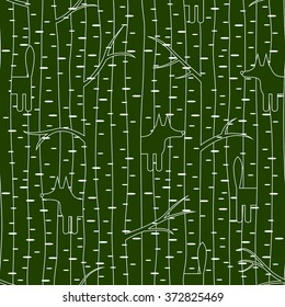 Seamless pattern with fox in forest
