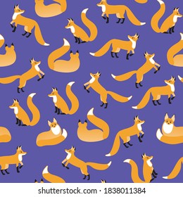 Seamless pattern with a fox isolated. Flat vector stock illustration. Endless pattern, baby texture. Isolated fox as wallpaper, texture for printing. Baby illustration with fox, animal