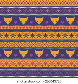 Seamless pattern with fox for kids holidays. Christmas decorations. Cute background for winter holidays. Xmas traditional ornamental pattern. Baby shower vector seamless pattern.
