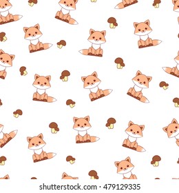 seamless pattern fox and mushrooms.eps8