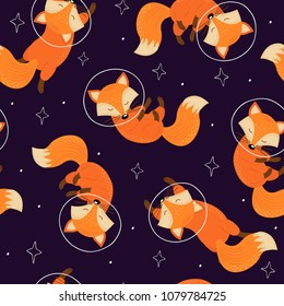 seamless pattern with fox in space - vector illustration, eps
