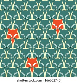 Seamless pattern with fox and wolf