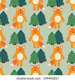 Seamless pattern with foxes