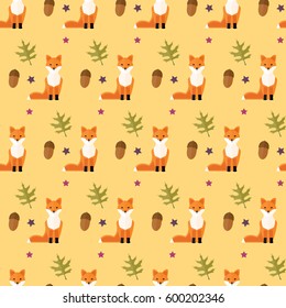 seamless pattern foxes acorns stars leafs autumn vector background wallpaper textiles