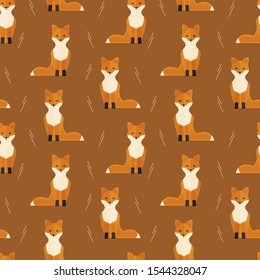 seamless pattern foxes animal forest on brown background vector wallpaper textile giftwrap