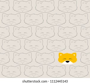 Seamless pattern with foxes cartoon. Cream color background. Wrapping design.