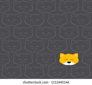 Seamless pattern with foxes cartoon. Gray background. Wrapping design.