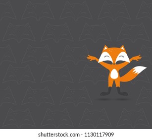Seamless pattern with foxes cartoon heads and standing Fox. Dark gray background. Wrapping design.