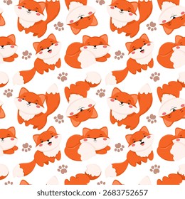 Padrão perfeito com raposas, impressão infantil com raposas em estilo plano.