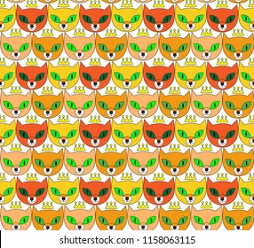 Seamless pattern with foxes and crowns without background. Fine for children textile print patterns and stationary.