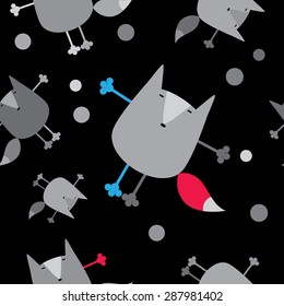 Seamless pattern foxes fly in the night sky