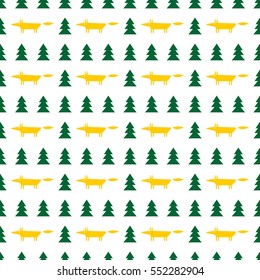 Seamless pattern of foxes in the forest. Vector illustration. Good quality. Good design.