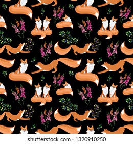 Seamless pattern foxes. Hand drawn illustration