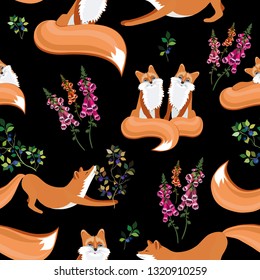 Seamless pattern foxes. Hand drawn illustration