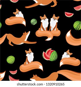 Seamless pattern foxes. Hand drawn illustration