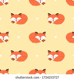 seamless pattern with foxes and hearts 