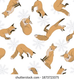 Seamless pattern with foxes. Illustration with a set of foxes in different poses