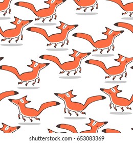 Seamless pattern of foxes on white background. Sketch style. Image for a poster or cover. Repeating texture. Figure for textiles.