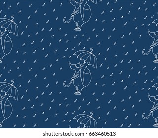 Seamless pattern with foxes and rain.