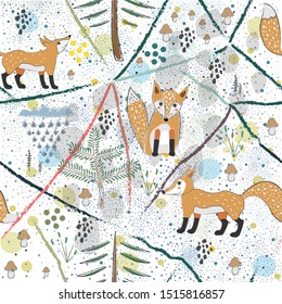 Seamless Pattern with Foxes. Scandinavian Style. Unique Design. Vector Illustration