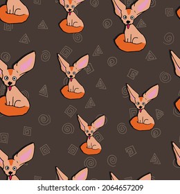 seamless pattern, fox-fennec with protruding tongue