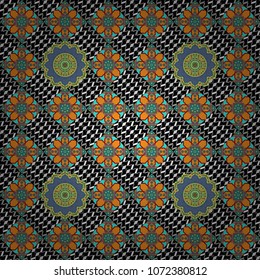 Seamless pattern in fractal design. Vector beautiful mandala. Artwork for creative design, art and entertainment. It is executed in blue, gray and black colors.