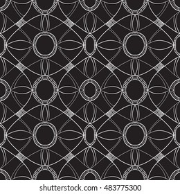 Seamless pattern fractal hands drawn abstract of white lines on a black background.Design element for banners on the website as a print on a t-shirt.websites,For packing and brown paper.