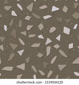 Seamless pattern with fragments of stones in beige and gray color in the style of terrazio