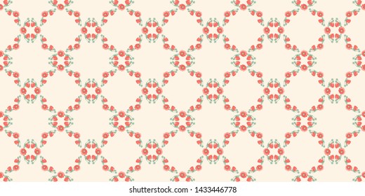 Seamless pattern from frame of abstract poppies and buds of poppies of a fancy shape on a cream background. 
Wallpaper. Vector.
